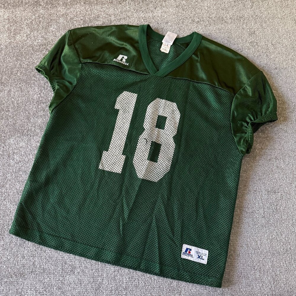 90's Vintage Russell Athletic Unmarked #18 Green Mesh Football Jersey Men's XL